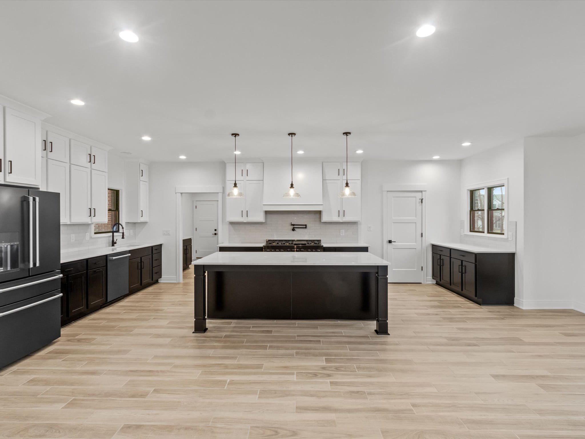 kitchen tile cabinets island pendants