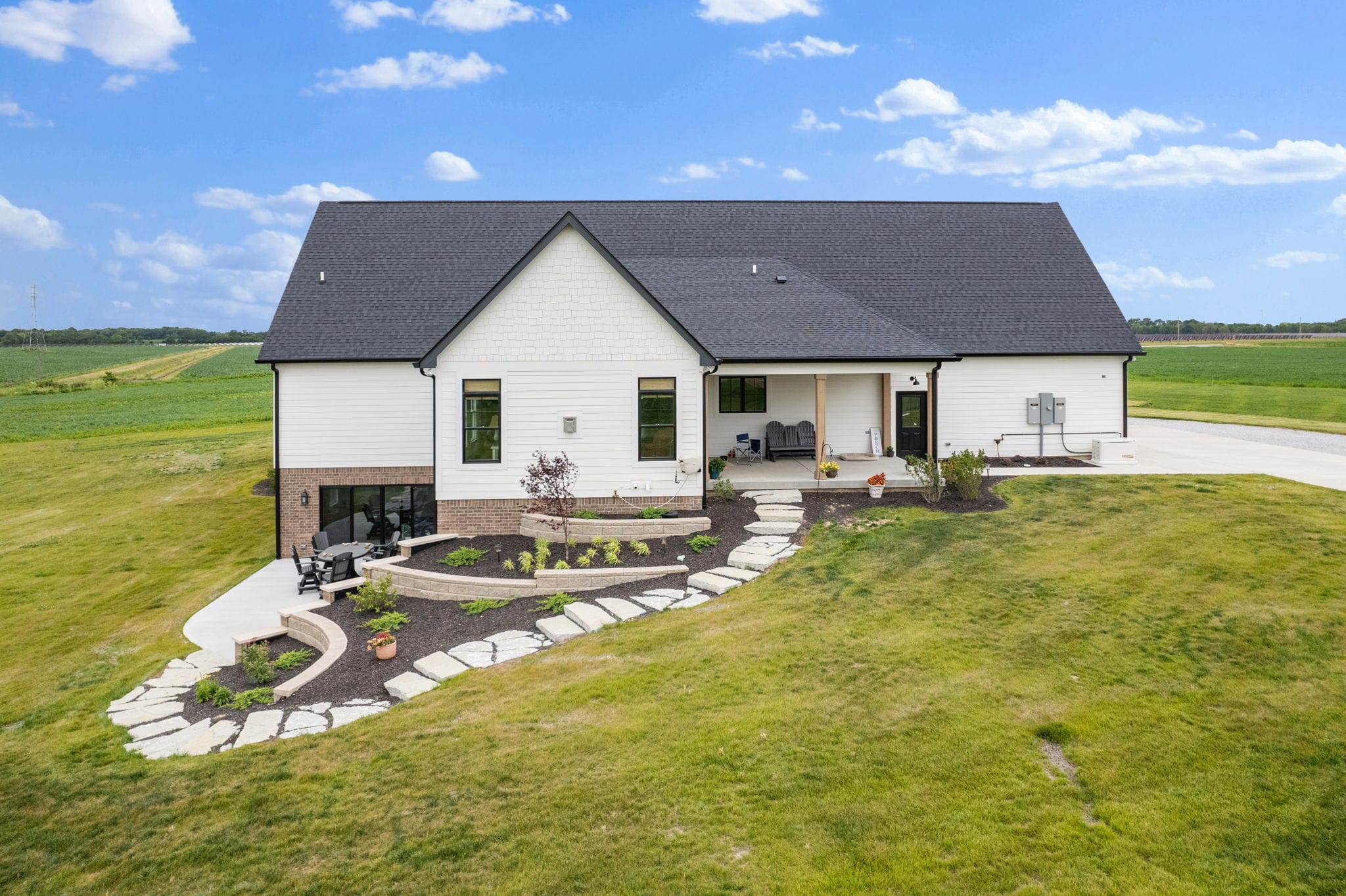 rear exterior elevation landscape stone path